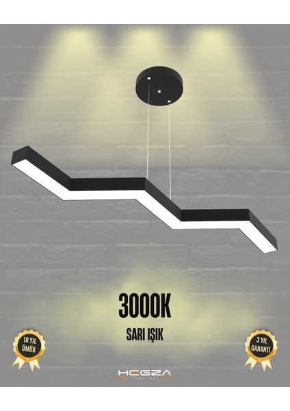 Sega (Siyah Kasa, Sarı Işık) Ledli Modern Sarkıt Linear LED Avize Salon Mutfak Oturma Odası Yatak Odası Antre Hol LED