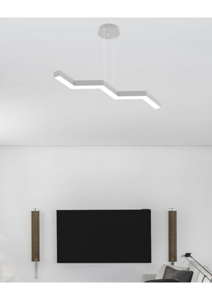 Sega (Gri Kasa, Sarı Işık) Ledli Modern Sarkıt Linear LED Avize Salon Mutfak Oturma Odası Yatak Odası Antre Hol LED