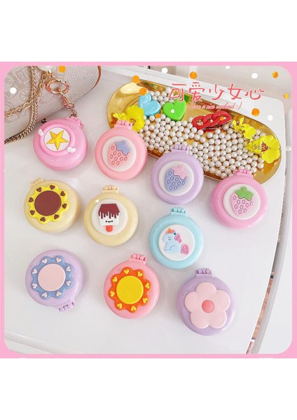 Mor-Pembe Çiçek Makyaj Aynası ile Sevimli Katlanır Masaj Tarak Seyahat Taşınabilir Plastik Hava Yastığı Küçük Tarak Saç Fırçası Karikatür Ayı Hava Yastığı Tarak (Yurt Dışından)