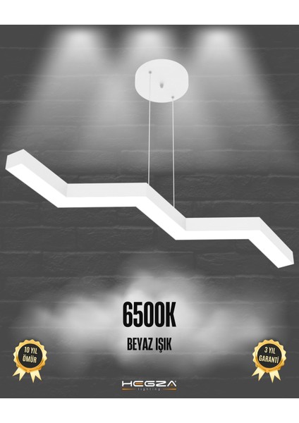 Sega (Beyaz Kasa, Beyaz Işık) Ledli Modern Sarkıt Linear LED Avize Salon Mutfak Oturma Odası Yatak Odası Antre Hol LED