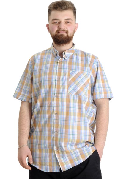 Mode Xl Büyük Beden Erkek Gömlek Ekose Kısa Kollu 23301 Yeşil