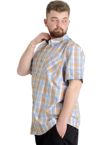 Mode Xl Büyük Beden Erkek Gömlek Ekose Kısa Kollu 23301 Yeşil modelleri