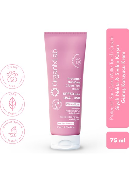 Güneş Koruyucu Etkili Gözenek Karşıtı Yüz Kremi - Uva ve Uvb Etkili Spf 50 Güneş Kremi 75 ml