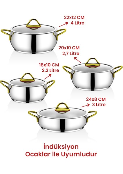 Elite Prime Gold 8 Parça Tencere Seti