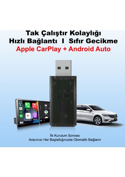 Mini 2in1 Android ve Apple Cihazlar Için Wireless/kablosuz Android Auto ve Carplay Adaptörü