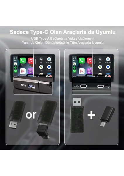 Mini 2in1 Android ve Apple Cihazlar Için Wireless/kablosuz Android Auto ve Carplay Adaptörü