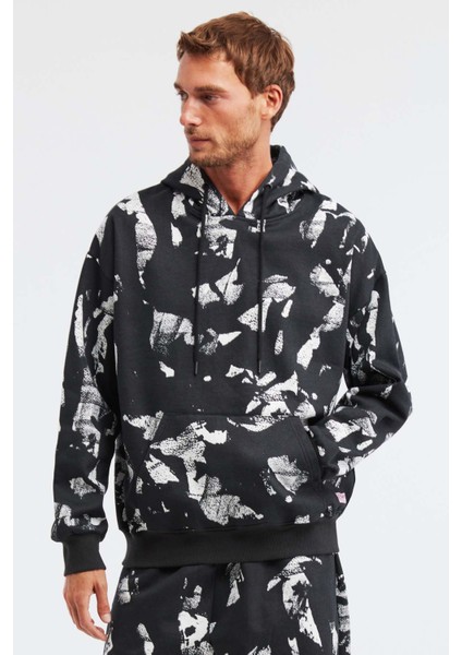 Floyd Erkek Batik Yıkama Görünümlü Kapüşonlu Siyah Sweatshirt