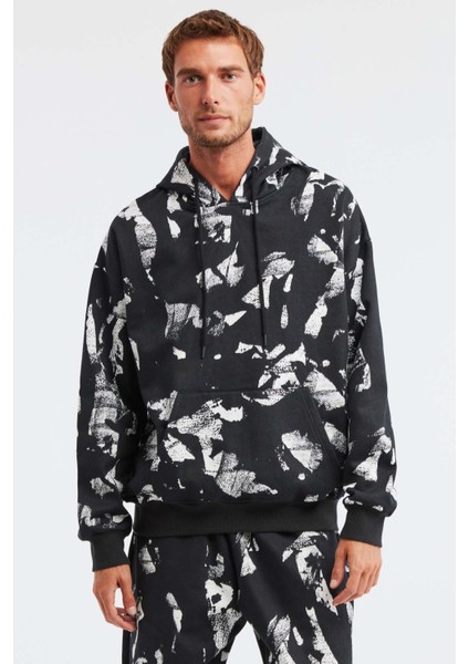 Floyd Erkek Batik Yıkama Görünümlü Kapüşonlu Siyah Sweatshirt