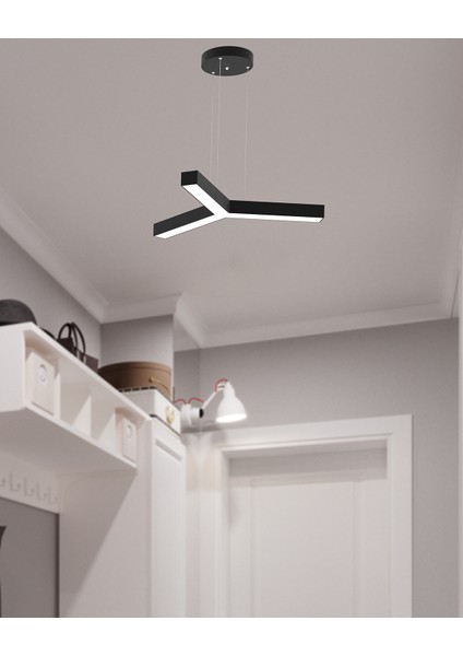 Tres (Siyah Kasa, Beyaz Işık) Ledli Modern Sarkıt Linear LED Avize Salon Mutfak Oturma Odası Yatak Odası Antre Hol LED