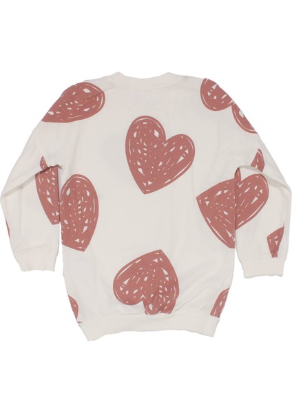 Kız Çocuk Ekru Gül Kurusu Kalp Baskılı 2'li Takım modelleri