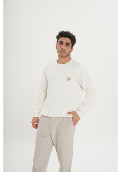 Unisex Pamuklu Içi Polarlı Bisiklet Yaka Sweatshirt