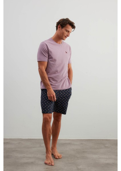 Erkek Pamuklu Kısa Kollu Şortlu Pijama Takımı