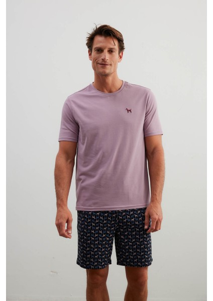 Erkek Pamuklu Kısa Kollu Şortlu Pijama Takımı
