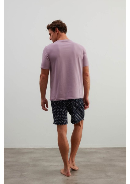 Erkek Pamuklu Kısa Kollu Şortlu Pijama Takımı