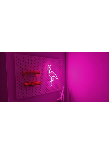 Flamingo Neon LED Dekorasyon Aydınlatma Tablo Uzaktan Kumandalı Pembe Renkli