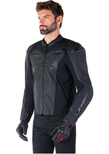 Alpinestars Faster V3 Air Korumalı Deri Motosiklet Montu Siyah / Siyah