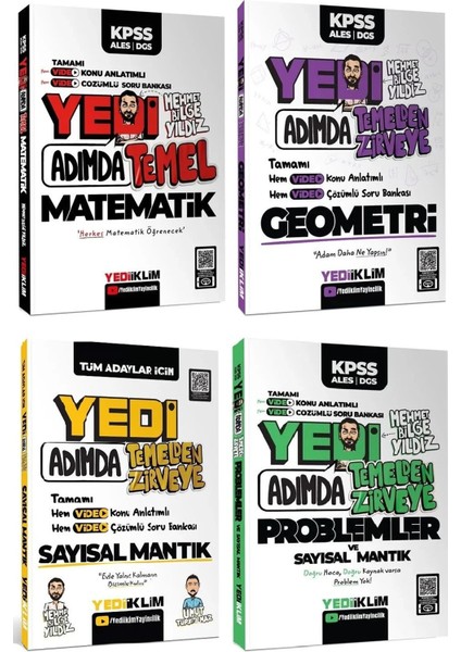 2025 KPSS DGS ALES TYT 7 Yedi Adımda Matematik - Geometri - Sayısal Mantık - Problemler Konu Anlatımlı Soru Bankası 4'lü Set