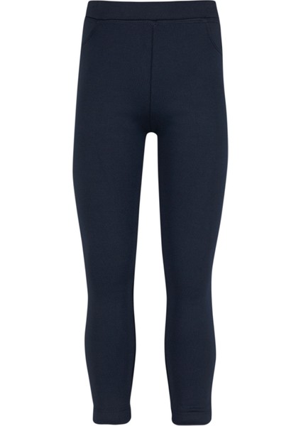 Koyu Lacivert Kız Çocuk Sahte 2 Cep Full Şardonlu Tayt