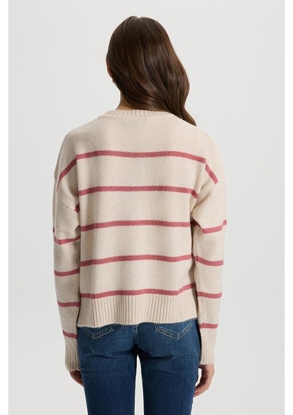 Kadın Anita Kemik-Pembe Çizgili Bisiklet Yaka Triko Kazak modelleri