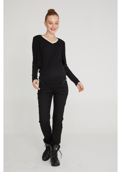 Skinny Fit Likralı Hamile Jean Siyah Pantolon 1040