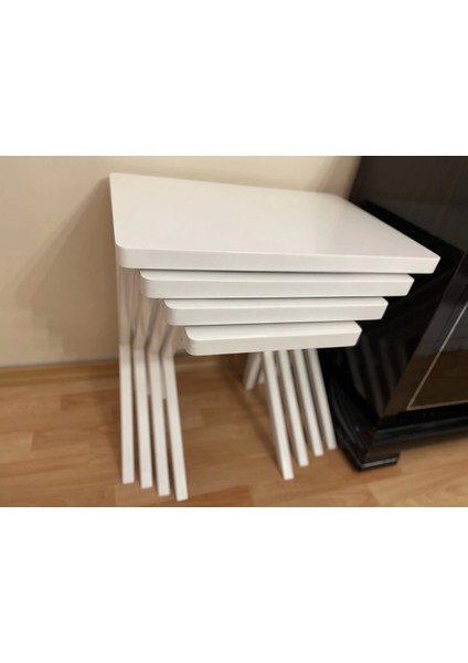 Ahşap Parlak Lake 4'lü Zigon Sehpa Natural Ağaç Büyük Boy Beyaz modelleri