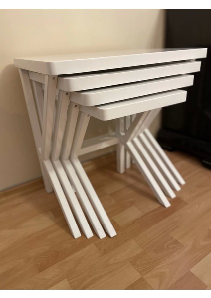 Ahşap Parlak Lake 4'lü Zigon Sehpa Natural Ağaç Büyük Boy Beyaz indirimleri