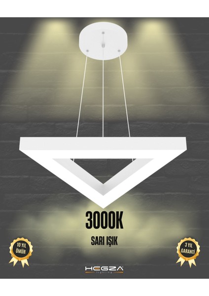 Trian (Beyaz Kasa, Sarı Işık) Ledli Modern Sarkıt Linear LED Avize Salon Mutfak Oturma Odası Yatak Odası Antre Hol LED