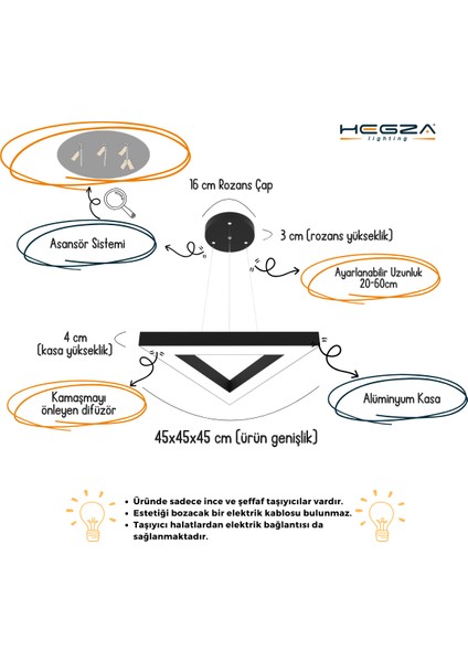 Trian (Beyaz Kasa, Sarı Işık) Ledli Modern Sarkıt Linear LED Avize Salon Mutfak Oturma Odası Yatak Odası Antre Hol LED modelleri