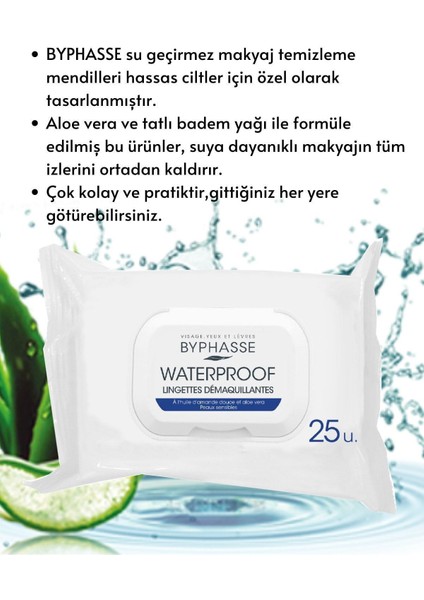 Waterproof Makyaj Temizleme Mendili Hassas Ciltler 25 Adet