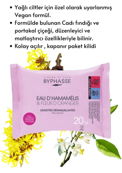 Cadı Fındığı Ve Portakal Çiçeği Özlü Makyaj Temizleme Mendili Yağlı Ciltler 20 Adet modelleri