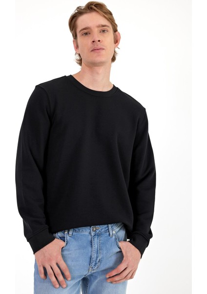 Erkek Rich Siyah Melanj Bisiklet Yaka Regular Fit 3 Iplik Sweatshirt modelleri