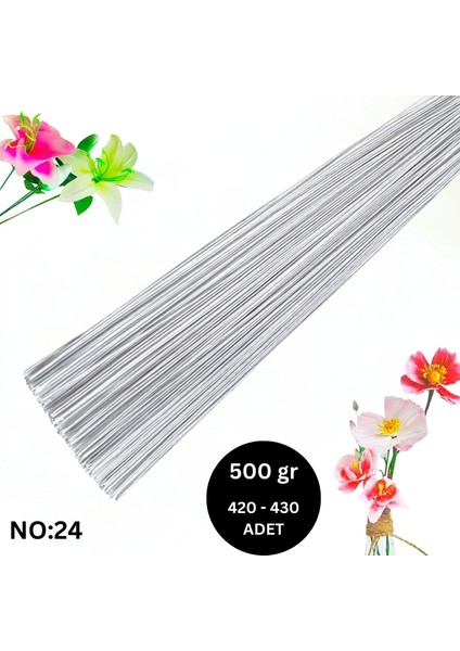 Beyaz Yapay Çiçek Teli, No:24 (1 Mm) - Çiçek Aranjman Yapım Teli, 500 gr (420-430 Adet), 60 cm