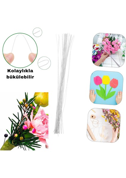 Beyaz Yapay Çiçek Teli, No:24 (1 Mm) - Çiçek Aranjman Yapım Teli, 500 gr (420-430 Adet), 60 cm