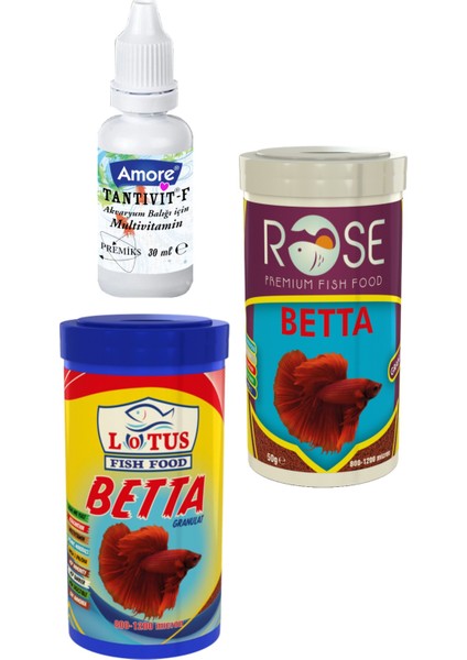 Betta Granulat 100 ml Rose 100 ml Beta Balığı Yemi Multivitamin 30 cc