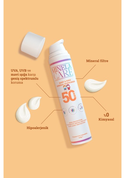 100% Organik Mineral Filtreli Bebek ve Çocuk Güneş Kremi Spf 50 110 gr PA++++