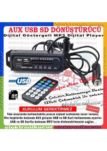 402 Araç Oto Teyp Aux USB Sd Çevirici Dönüştürücü ve Bluetoothlu Model