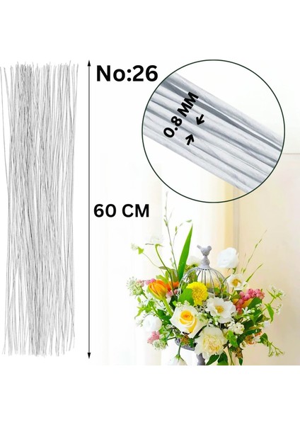Beyaz Yapay Çiçek Teli, No:26 (0.8 Mm) - Çiçek Aranjman Yapım Teli, 500 gr (620-630 Adet), 60 cm fiyatları