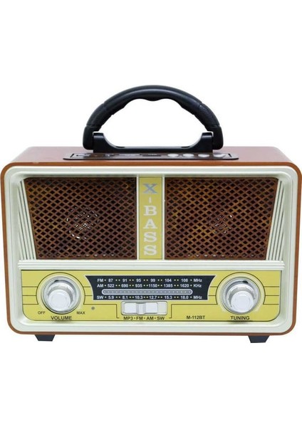 M-112BT Nostaljik Ahşap Retro Radyo Bluetooth Fm-Sd-Aux-Us