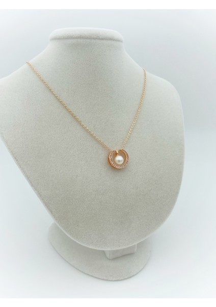 Xupıng Jewelry 14 Ayar Altın Kaplama, Inci Zirkon Taşlı Rose Kolye