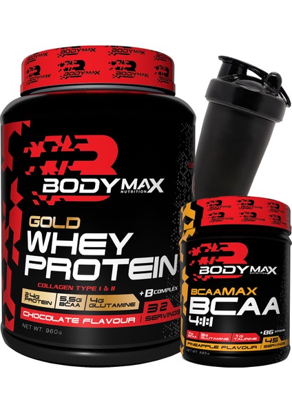 Gold Whey Protein Tozu 960 gr Çikolatalı + Bcaamax Bcaa 585 gr Ananslı + Shaker