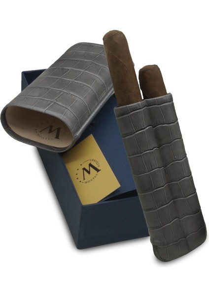 Gerçek Deri El Yapımı Puro Kılıfı Ikili (60 Ring) Croco Ceniza fırsatları