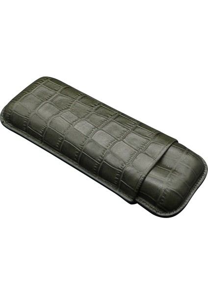 Gerçek Deri El Yapımı Puro Kılıfı Ikili (60 Ring) Croco Bosque