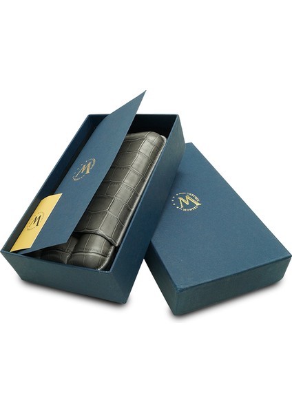 Gerçek Deri El Yapımı Puro Kılıfı Üçlü (60 Ring) Croco Ceniza modelleri