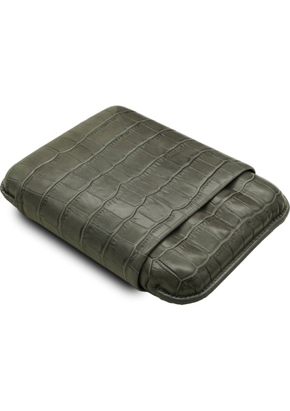 Gerçek Deri El Yapımı Puro Kılıfı Dörtlü (60 Ring) Croco Ceniza