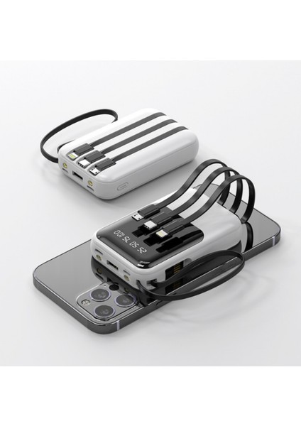 Qc-02 10.000MAH Güç Bankası 3 Girişli 4 Kablo Girişi Usb,micro,type-C,lighting Fenerli fiyatları