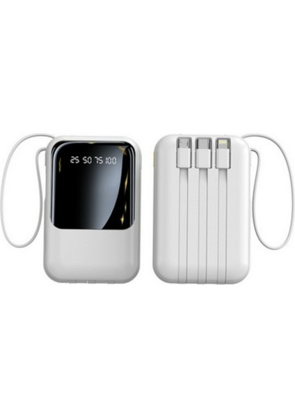 Qc-02 10.000MAH Güç Bankası 3 Girişli 4 Kablo Girişi Usb,micro,type-C,lighting Fenerli