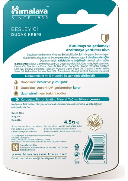 Besleyici Lip Balm - Buğday Tohum Yağı - Nemlendirici - %100 Doğal Renk Silikon İçermez 4,5 gr 3 Adet