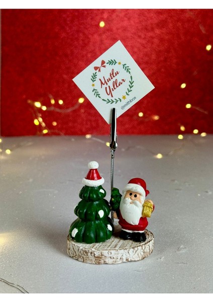 Yılbaşı Ağaçlı Noel Baba ve Çam Ağacı Tasarımlı Sevimli Not Fotoğraf Tutacağı Yeni Yıl Dekoru