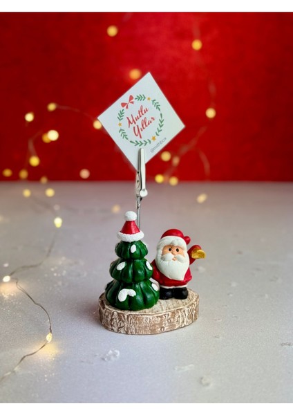Yılbaşı Noel Baba ve Çam Ağacı Tasarımlı Sevimli Not Fotoğraf Tutacağı Yeni Yıl Dekoru