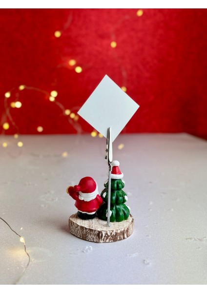 Yılbaşı Noel Baba ve Çam Ağacı Tasarımlı Sevimli Not Fotoğraf Tutacağı Yeni Yıl Dekoru